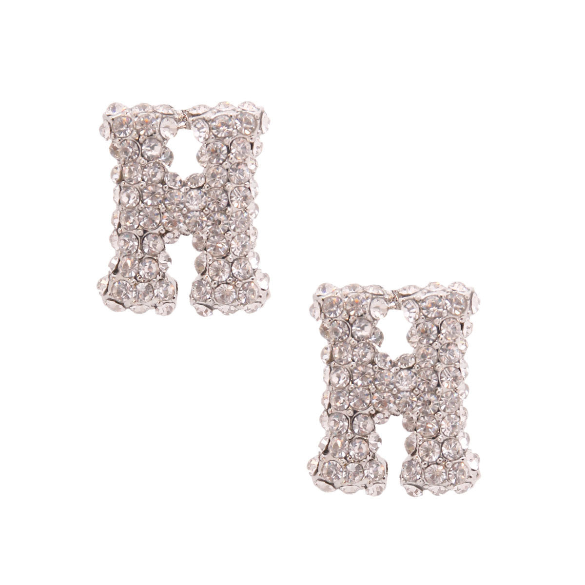 H Rhinestone Silver Studs