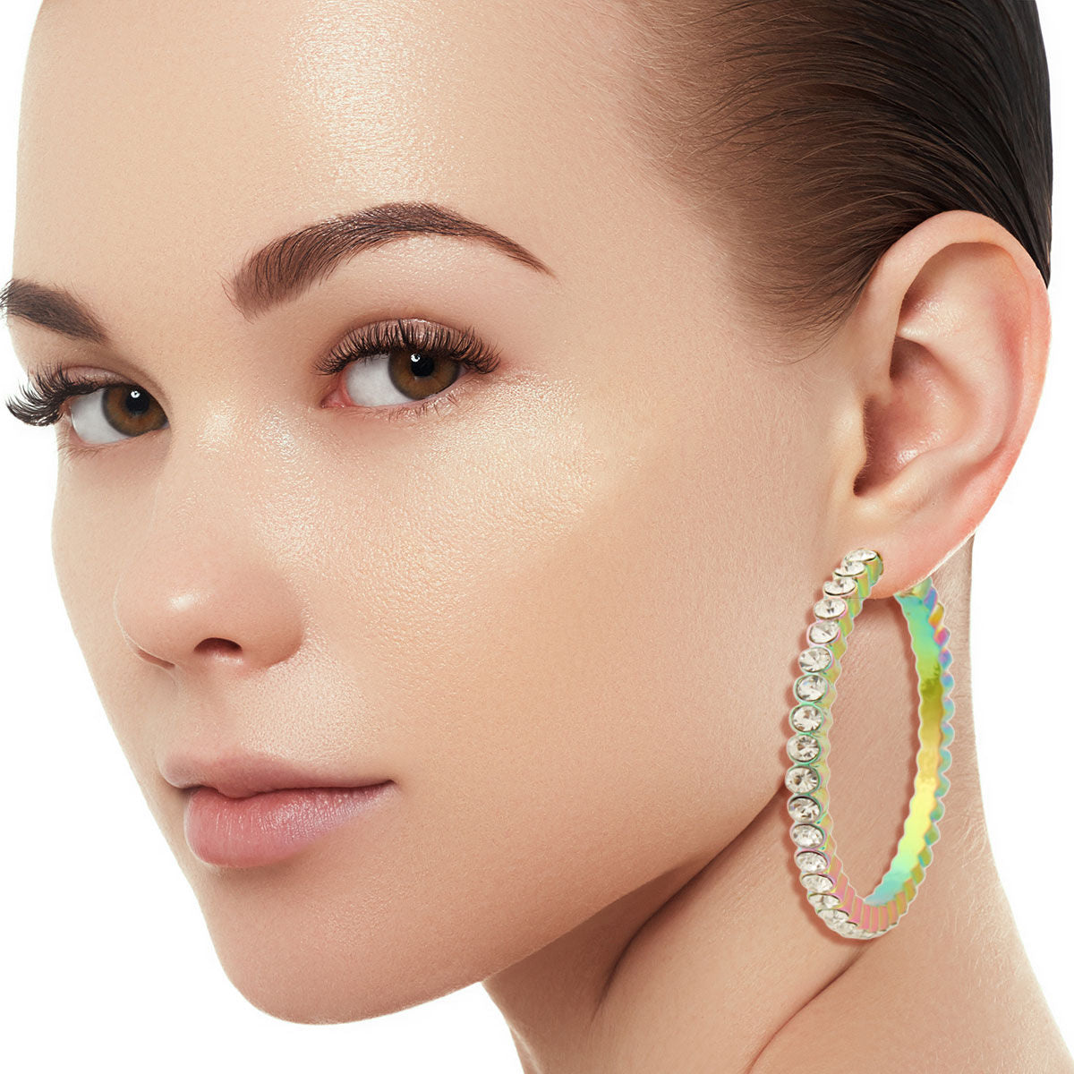 Rainbow Metal Ribbed Stone Hoops