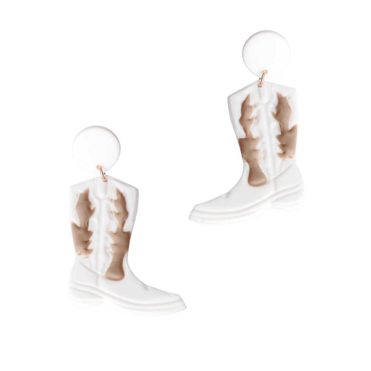 White and Brown Clay Boots Earrings