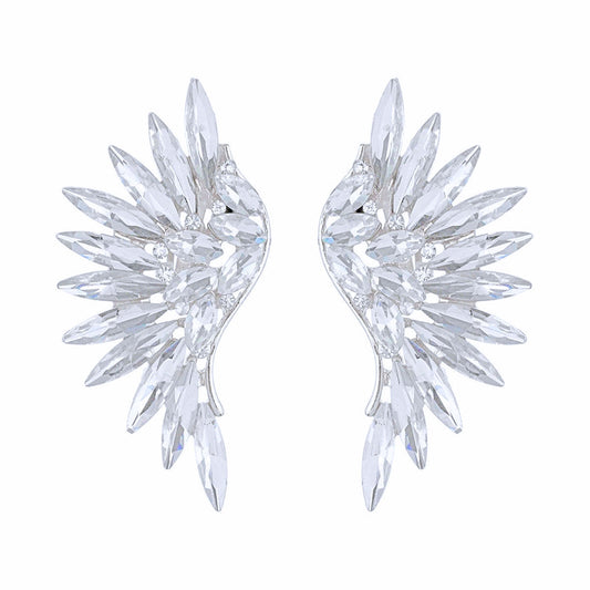 Silver Stone Wing Design Clip On Earrings