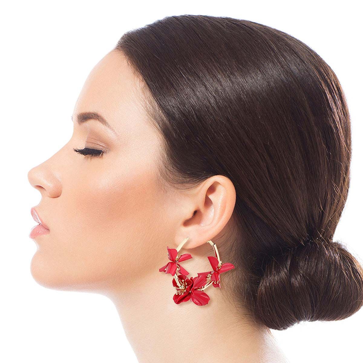 Red Metal Flower Hoops