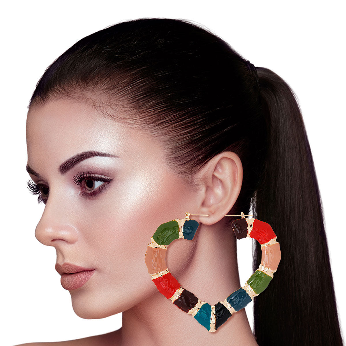 Multi Color Heart Bamboo Hoops