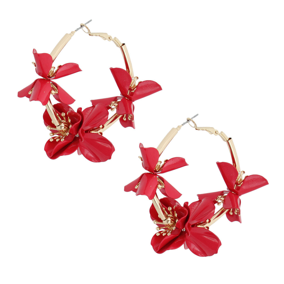 Red Metal Flower Hoops