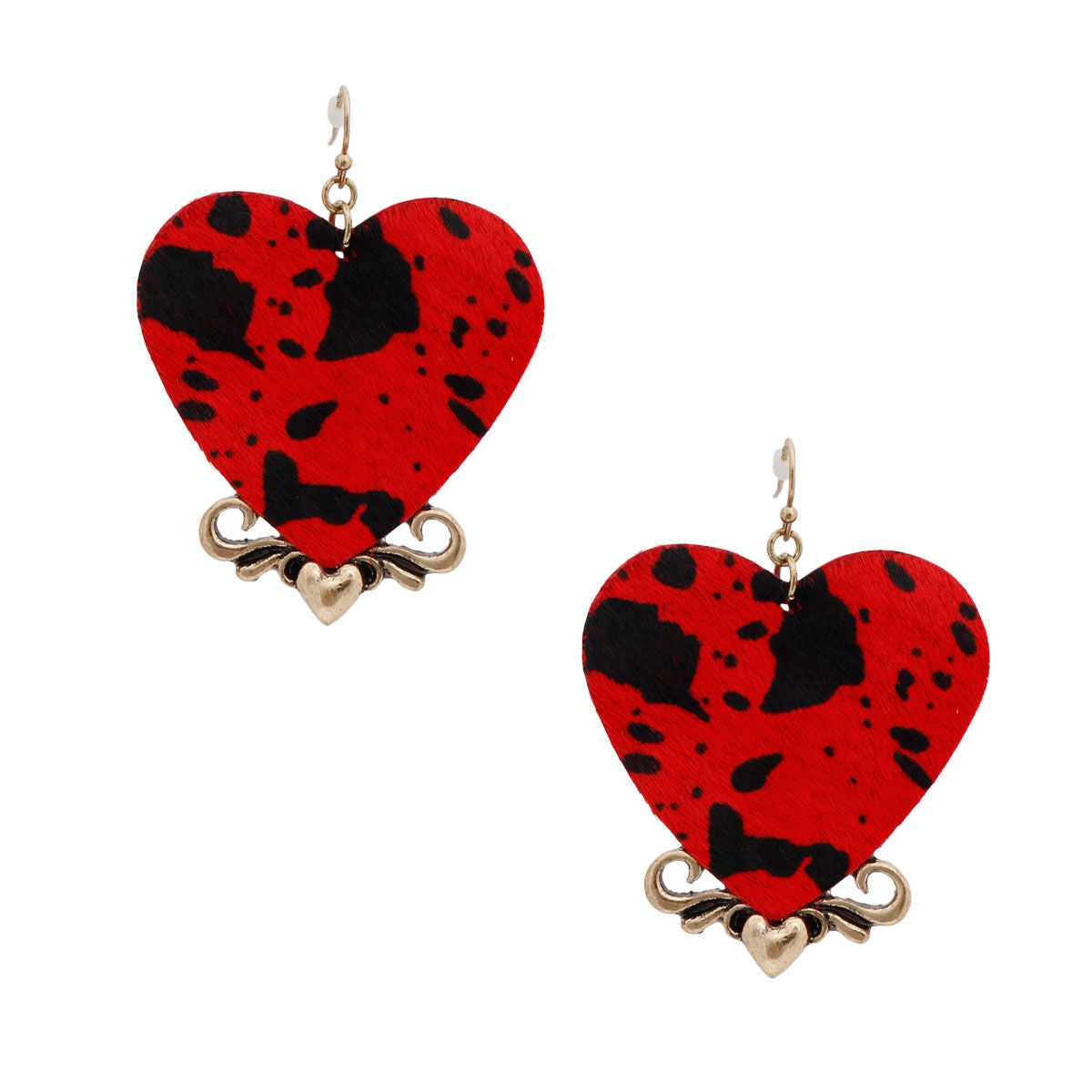 Red Leather Animal Print Heart Earrings