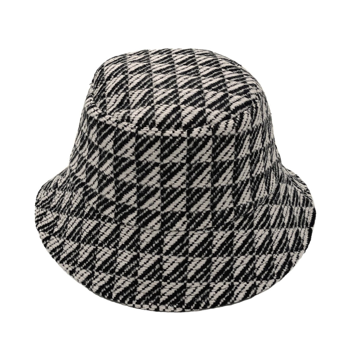 Black Geo Pattern Topstitch Bucket Hat