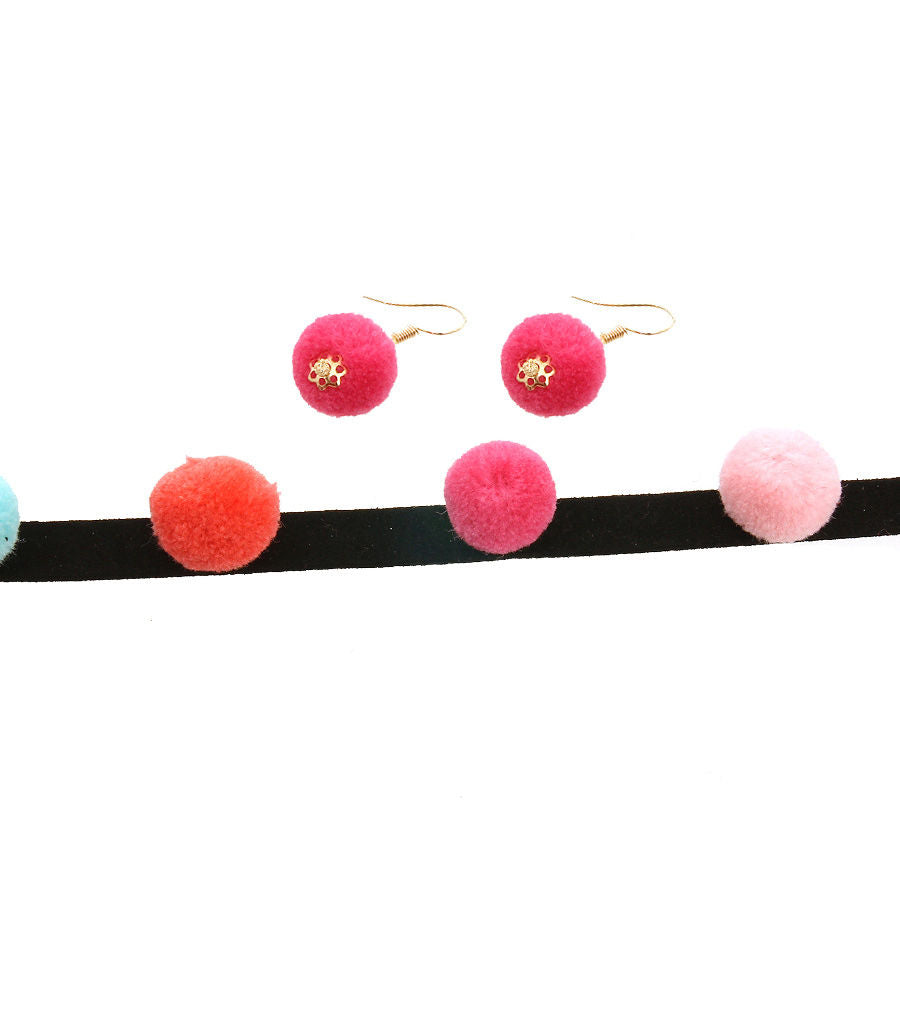 Multicolored Pom Pom Choker Set