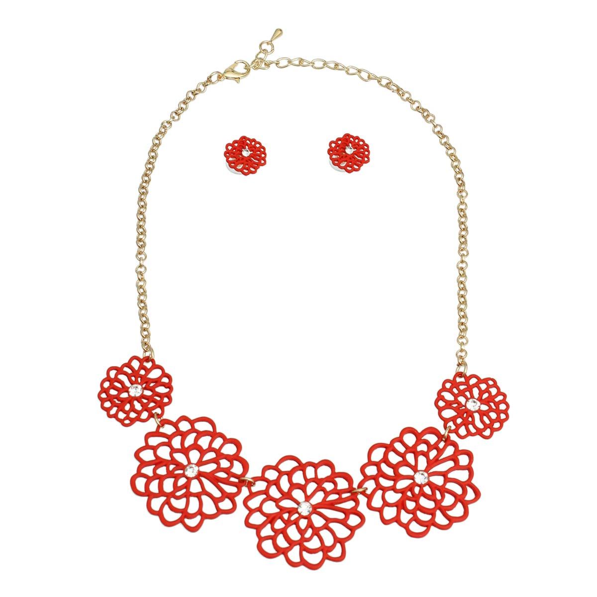 Red Matte Metal Cut Out Flower Necklace