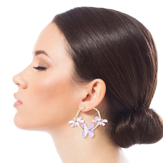 Lavender Metal Flower Hoops