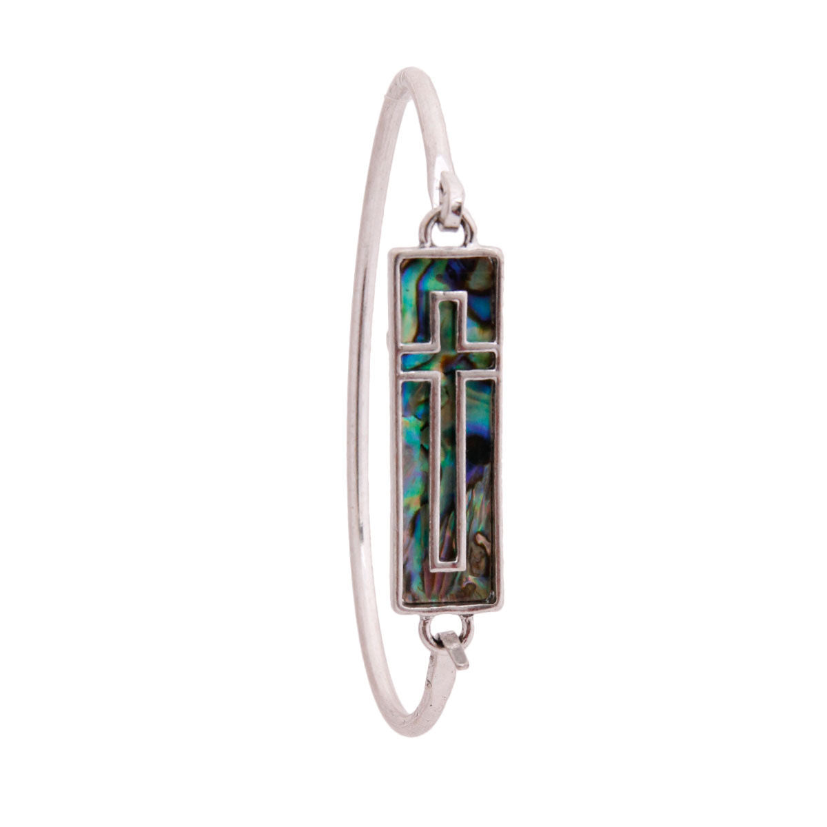 Abalone Cross Burnished Silver Bangle