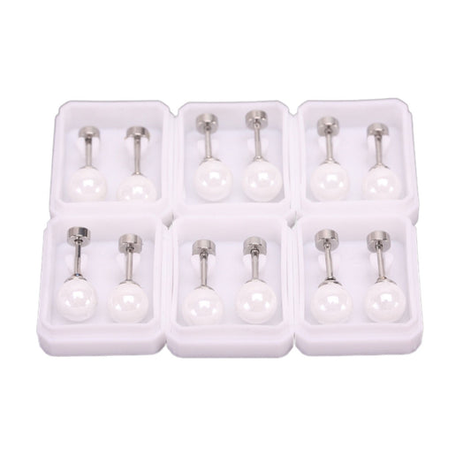 Silver Stainless Steel Pearl Stud 6 Pack