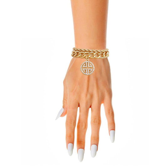 Double Layer Gold Greek Charm Bracelet