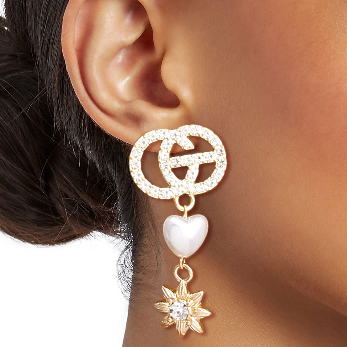 Rhinestone Radiance: Heart Star Earrings