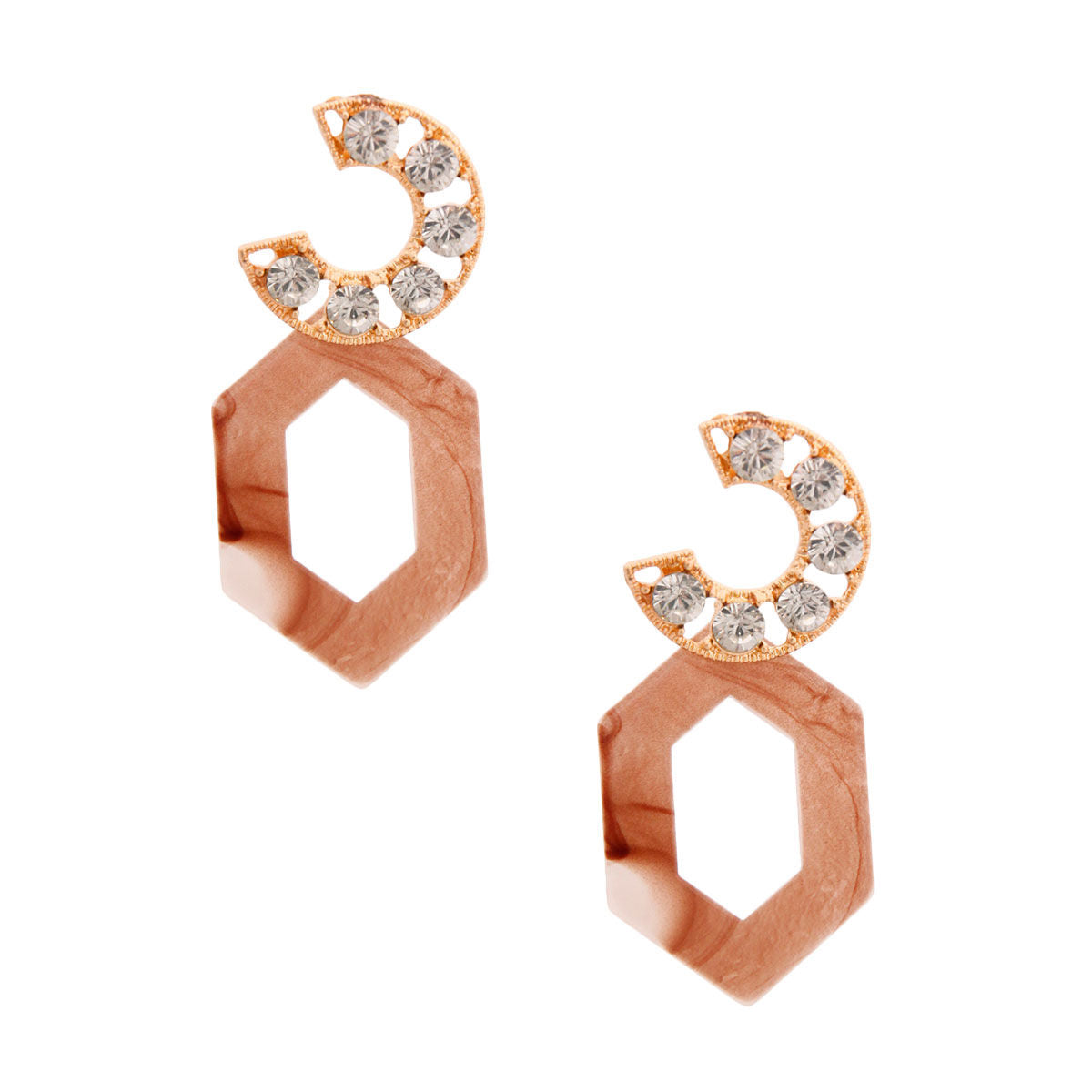 Light Brown Hexagon Crystal Earrings