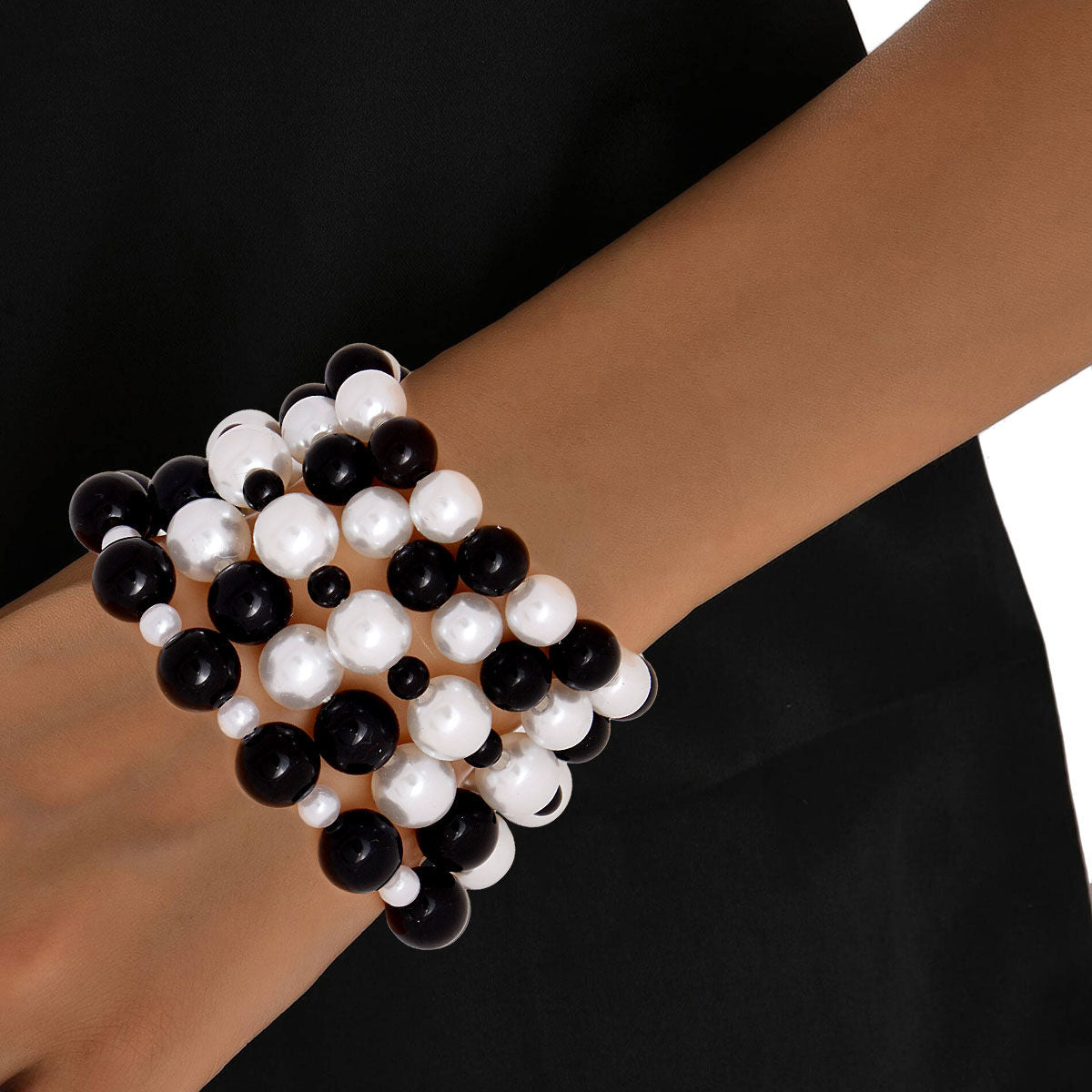 Black White Pearl Bracelets 5 Pcs