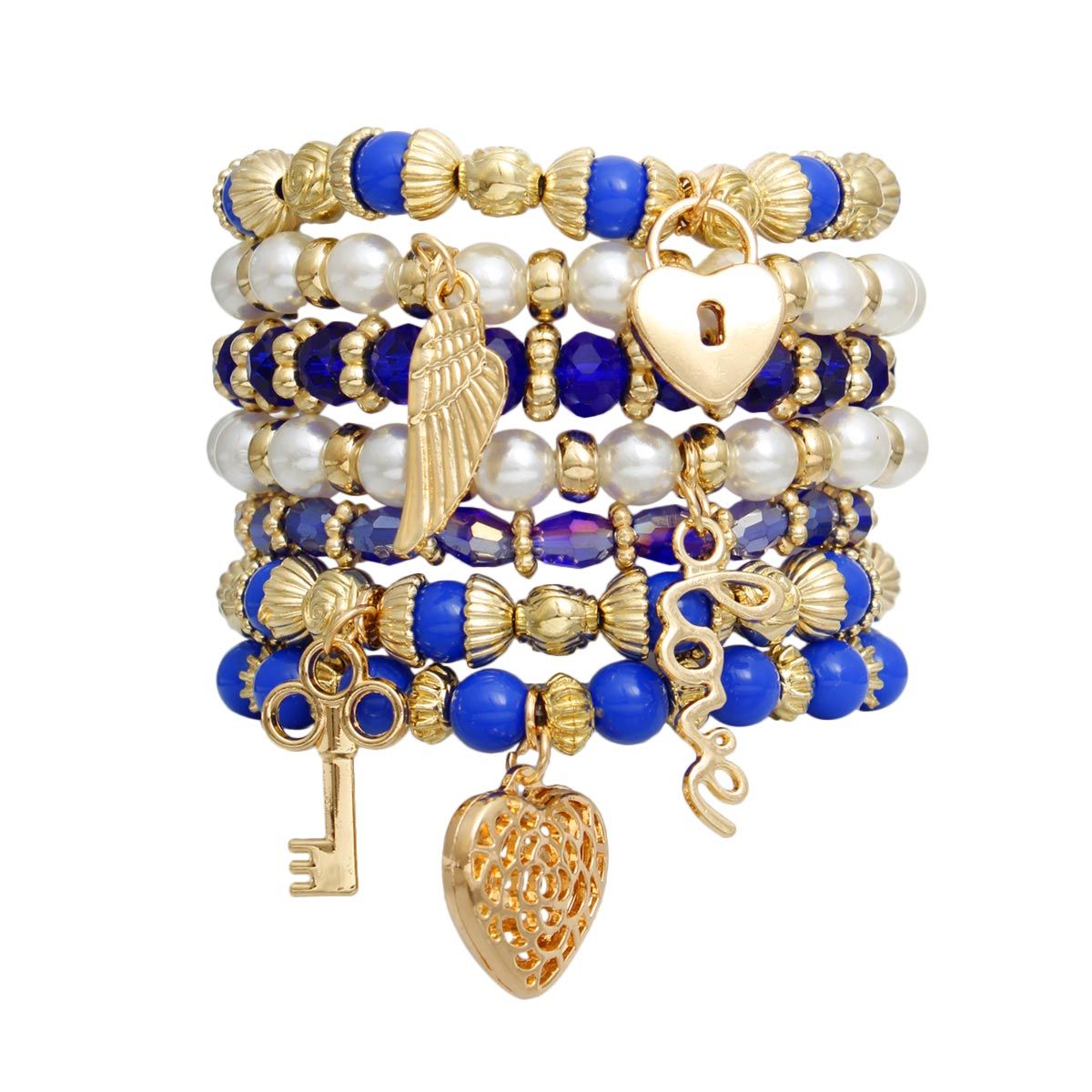 Pearl Bracelet Blue White Bead Set for Women