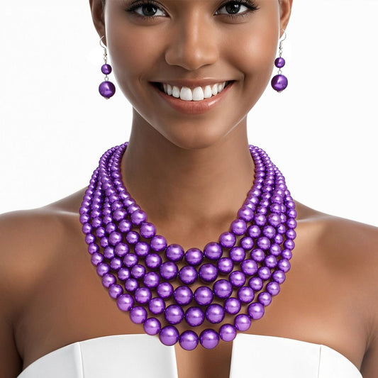 Pearl Necklace Purple 5 Strand Set for Women