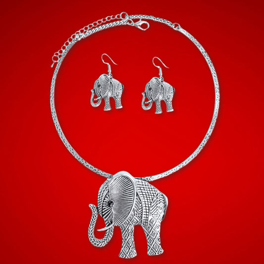 Burnished Silver Hammered Elephant Set