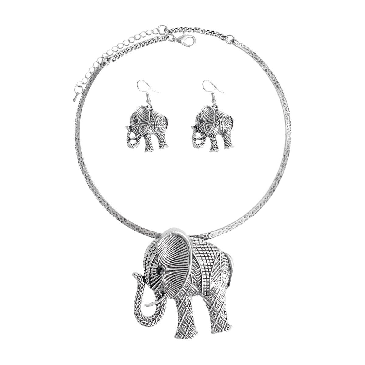 Burnished Silver Hammered Elephant Set