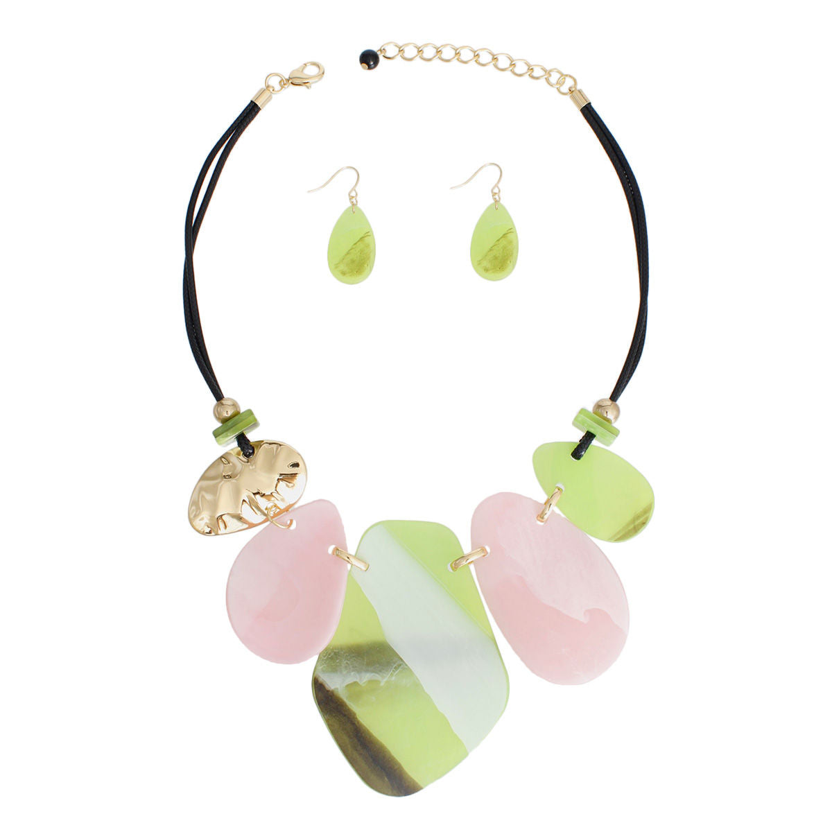 AKA Necklace Pink Green Marbled Bib Set