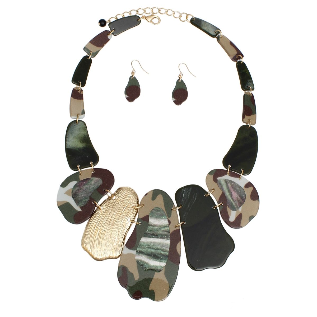 Bib Marbled Camo Green Link Necklace for Women