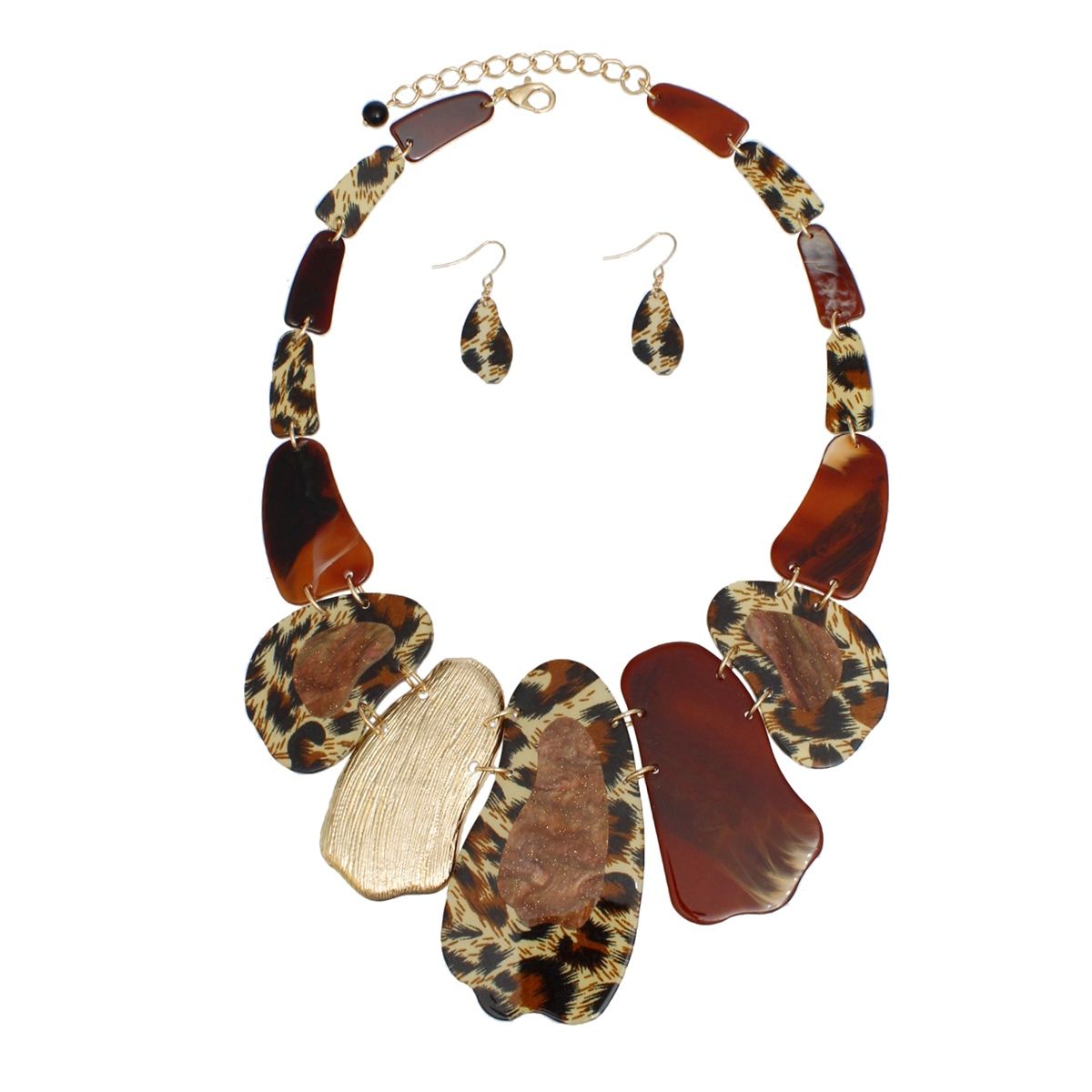 Bib Marbled Leopard Brown Link Necklace for Women