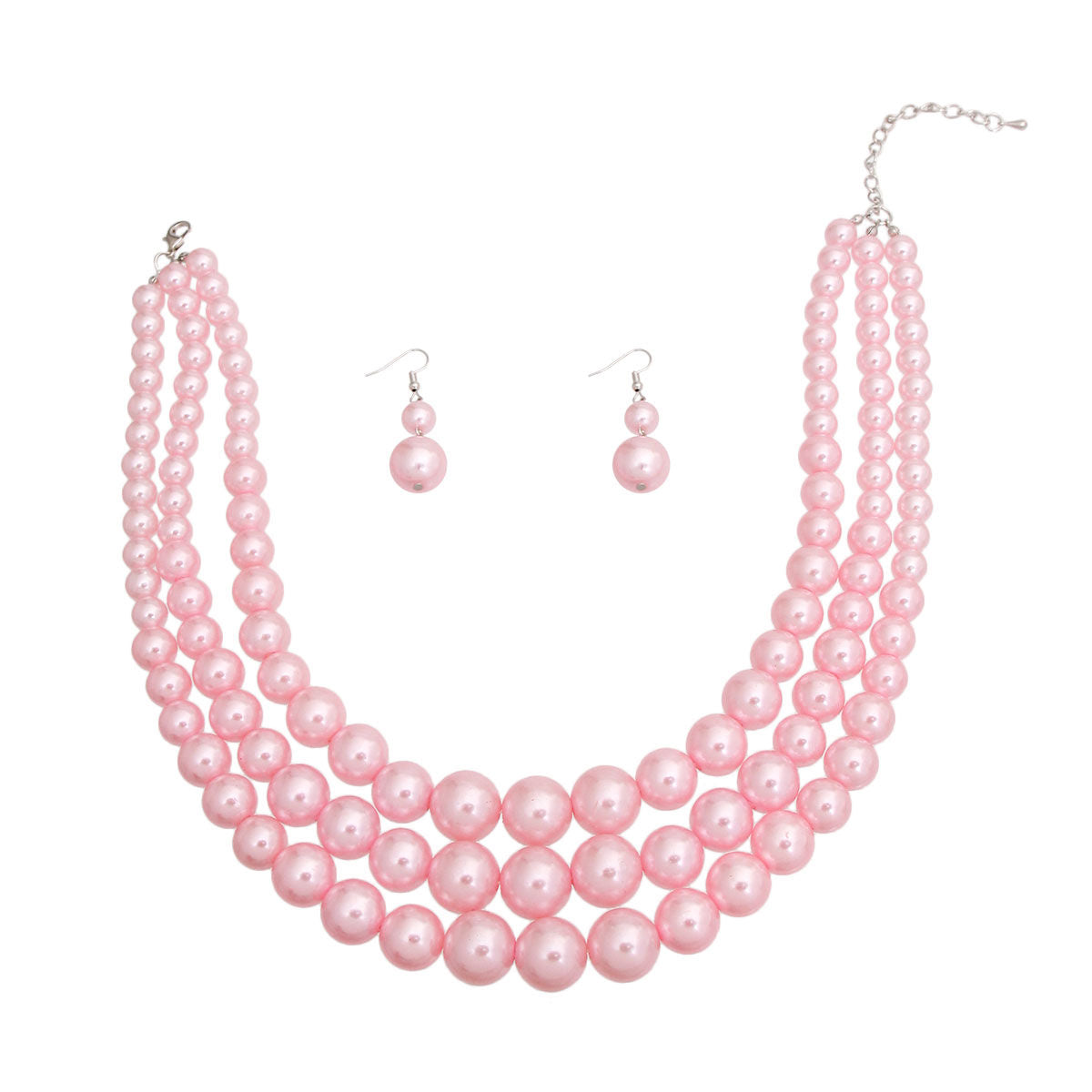 Pearl Necklace Pretty in Pink 3 Strand Set Women