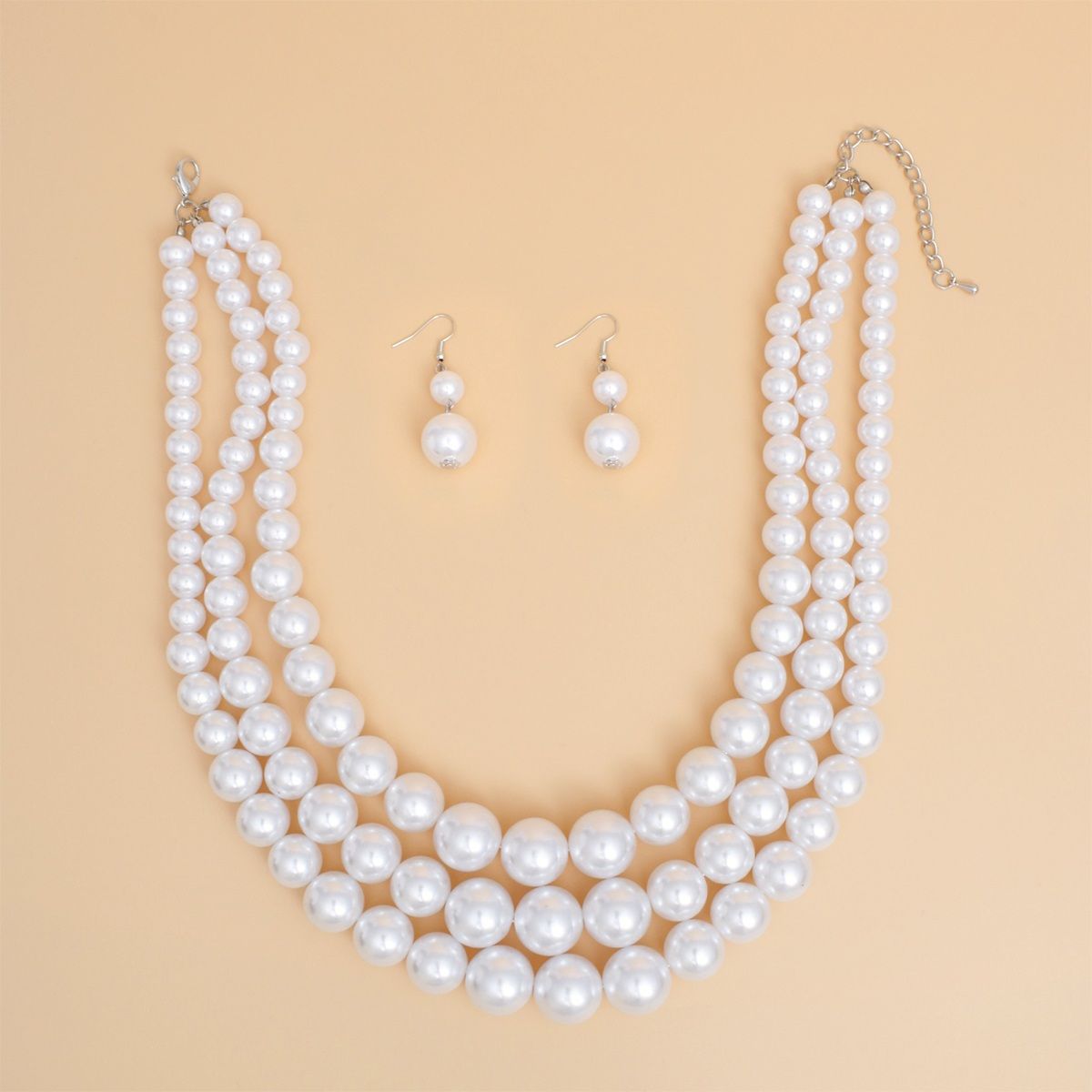 Pearl Necklace White 3 Strand Set for Women