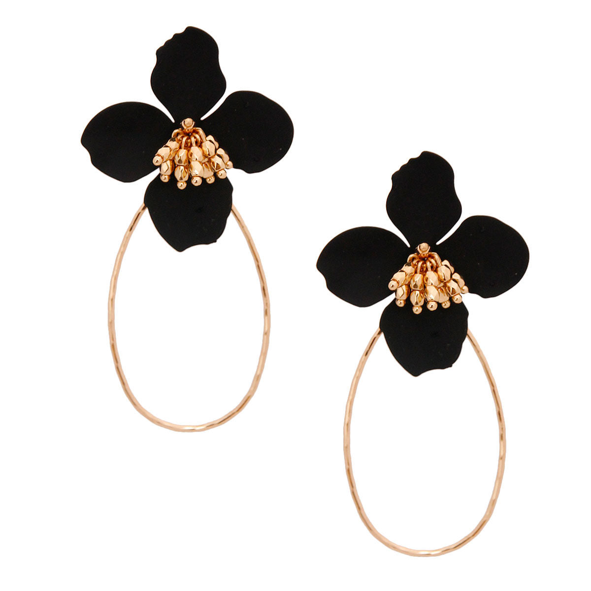 Black Flower Teardrop Hoops