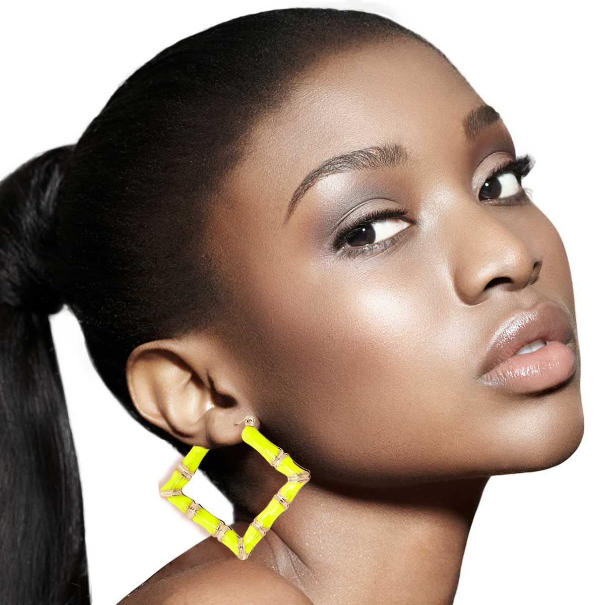 Neon Yellow Diamond Bamboo Hoops