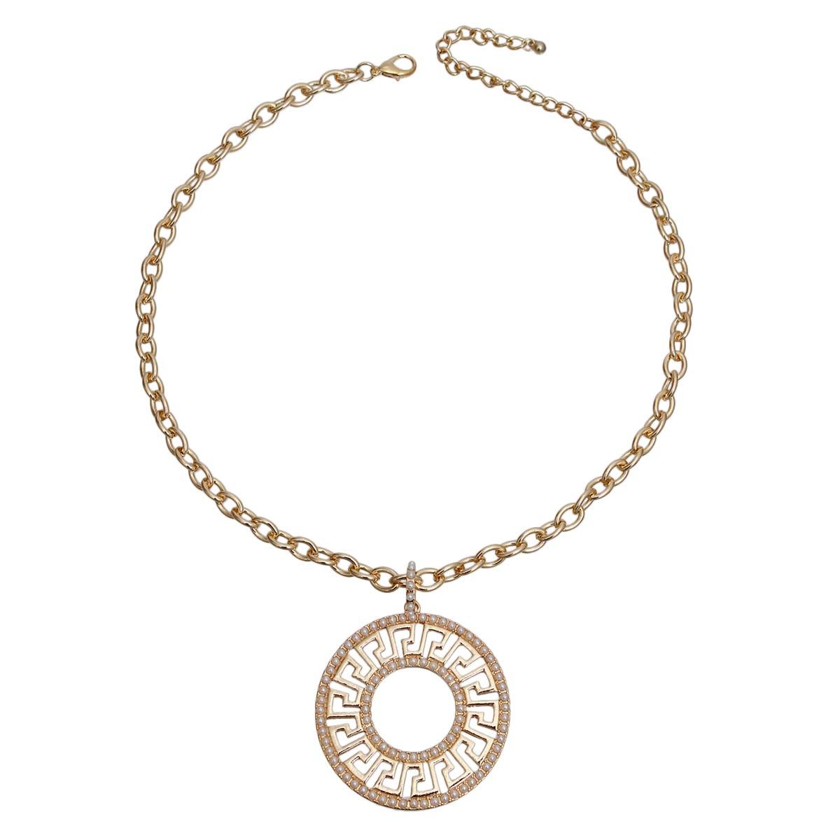 Gold Cable Chain Pearl Greek Necklace