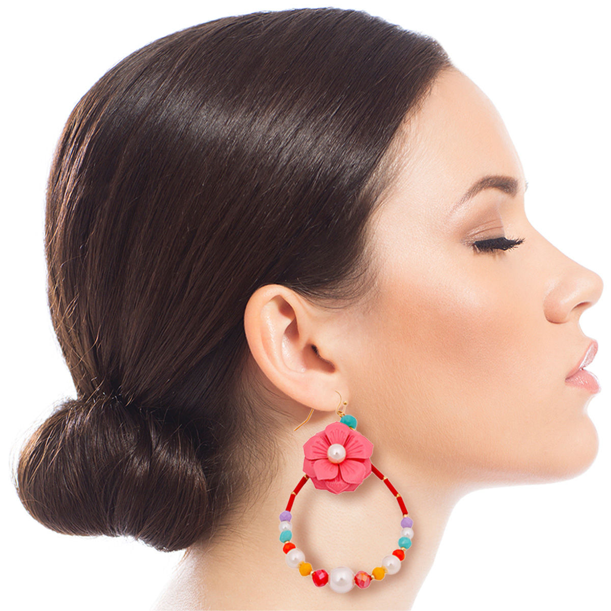 Multi Color Flower Teardrop Earrings