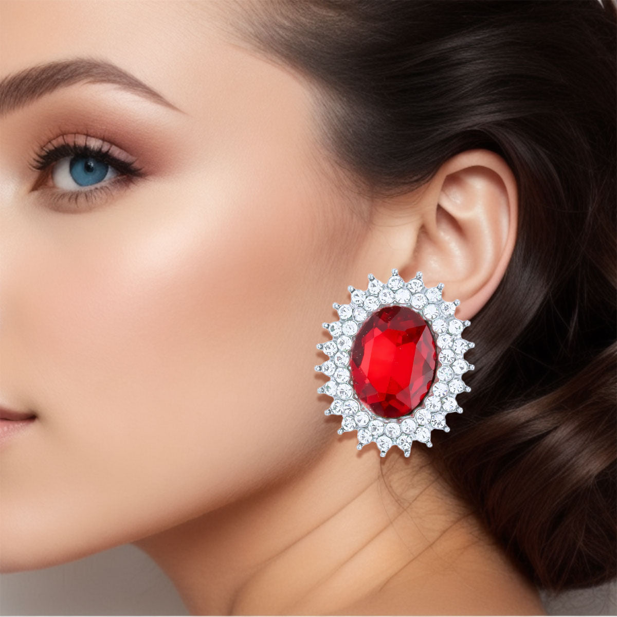 Oval Red Crystal Studs