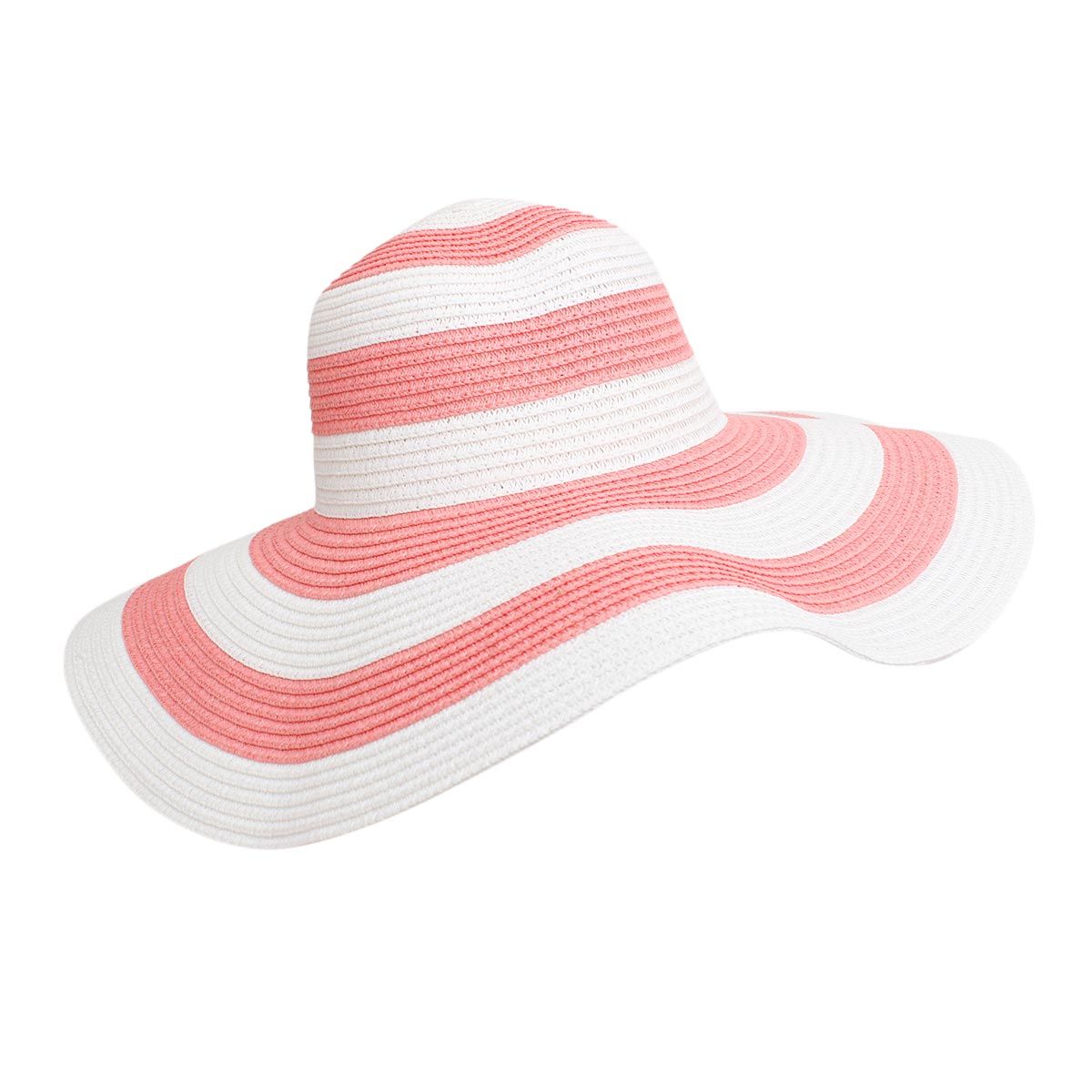 Straw Hat Vogue Pink White Striped Wide Brim Hat