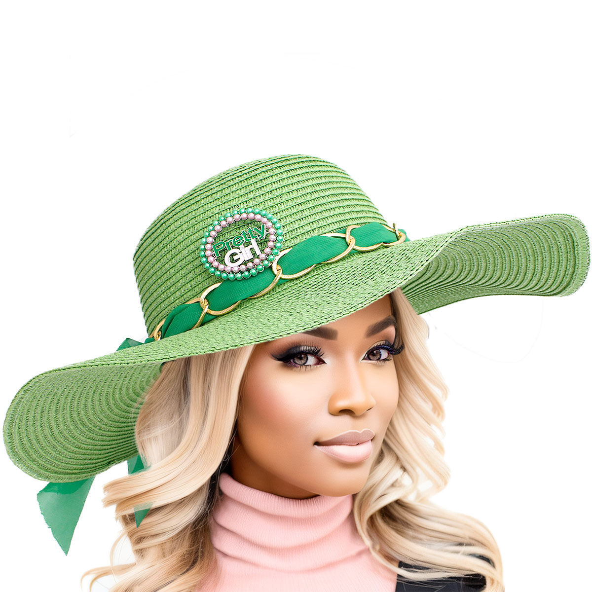 Straw Hat Classy Green Bow AKA Chapeau for Women