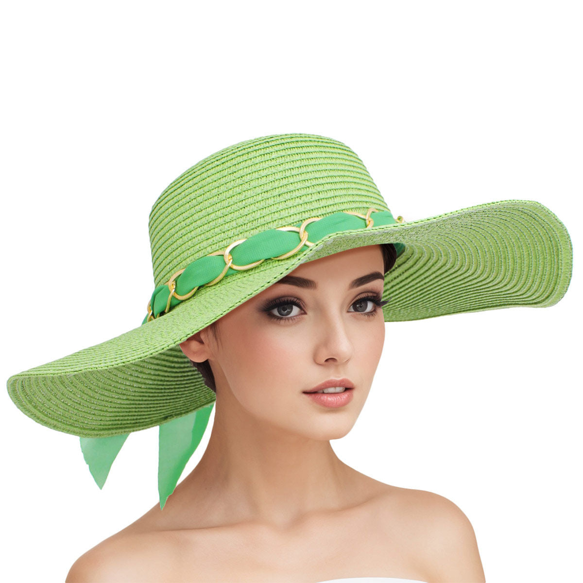 Straw Hat Classy Green Bow AKA Chapeau for Women