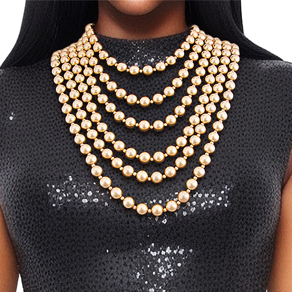 Gold Pearl and Back Drape Necklace Set