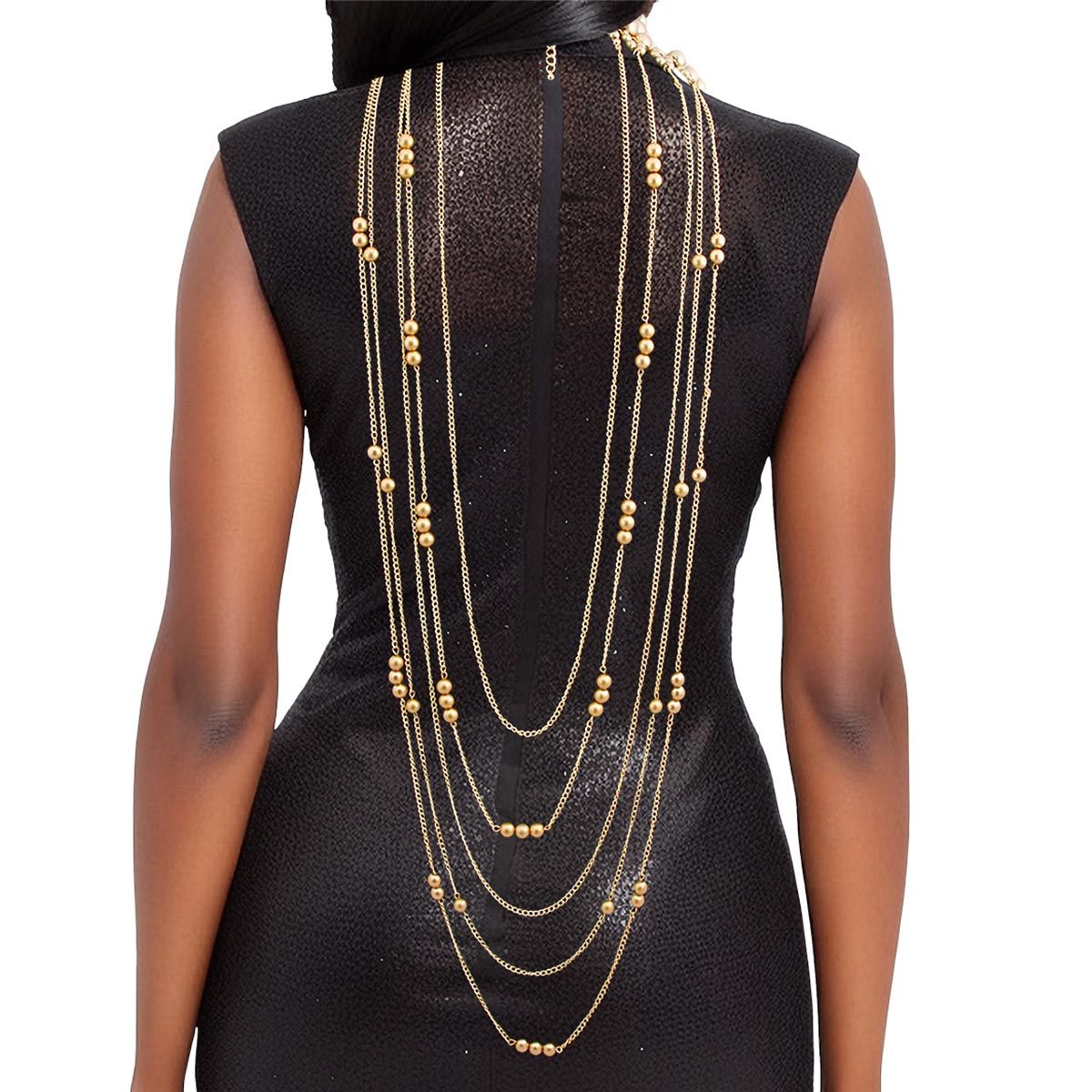 Gold Pearl and Back Drape Necklace Set