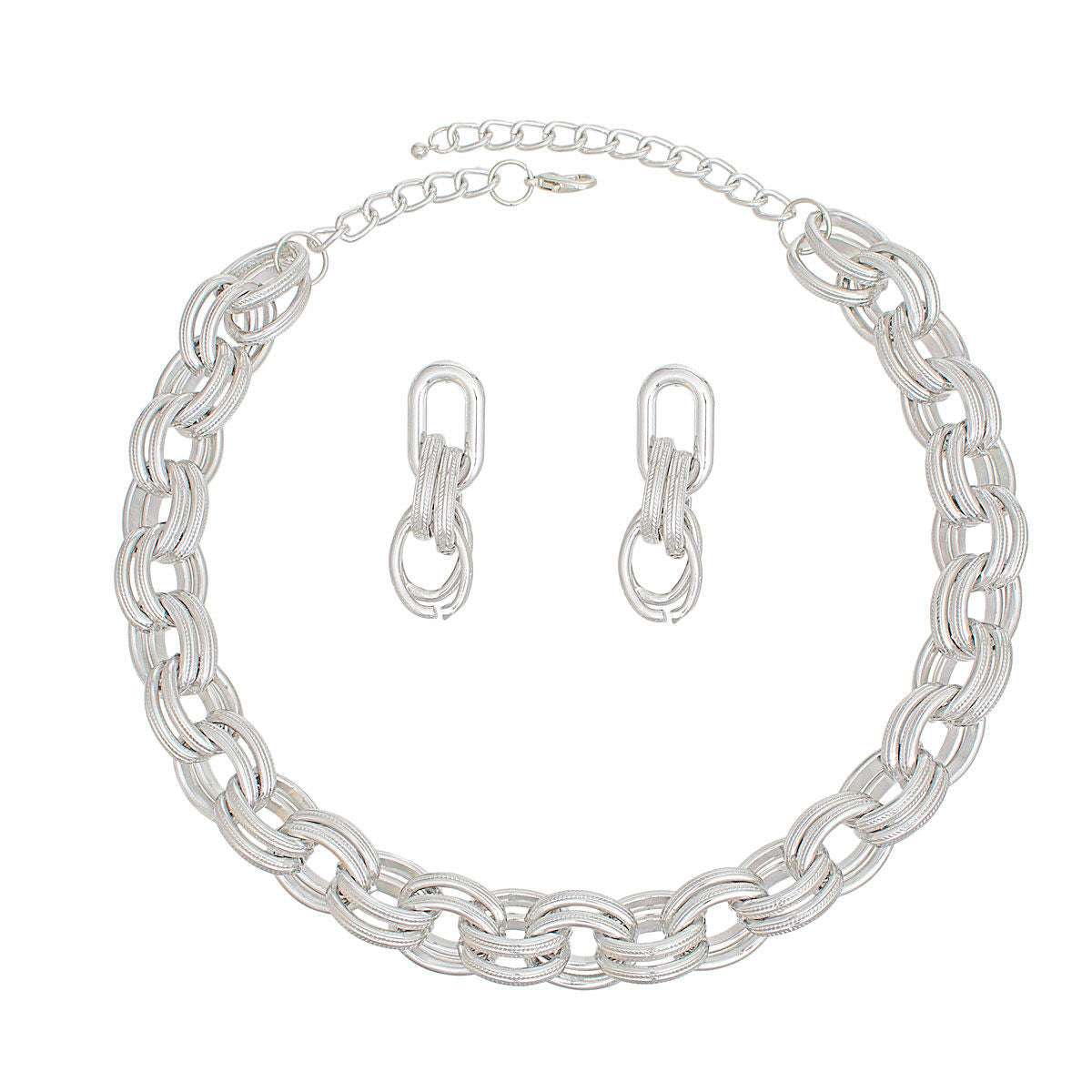 Chain Necklace Silver Double Oval Link Set Women