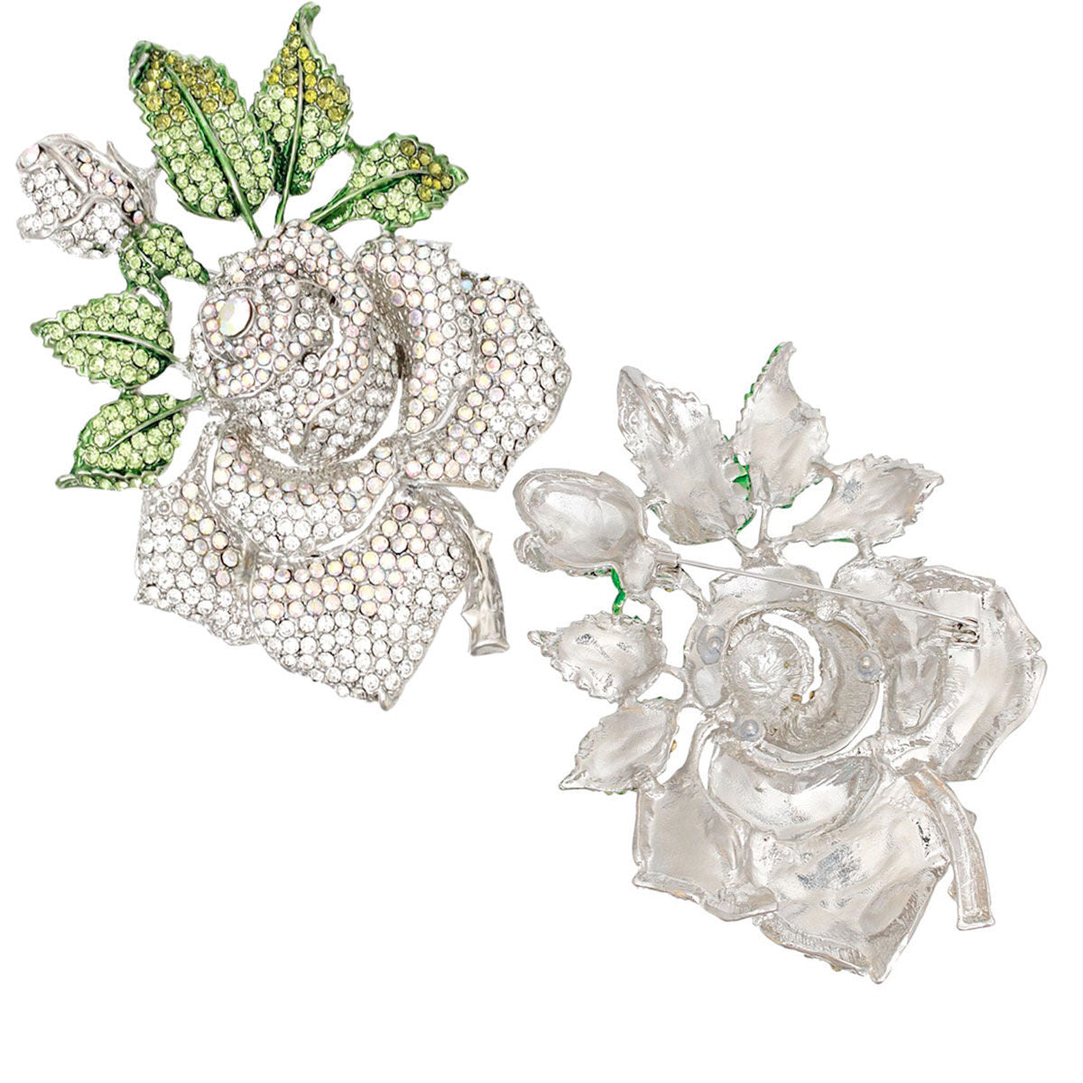 Serene Elegance: XL Silver Aurora Rose Brooch