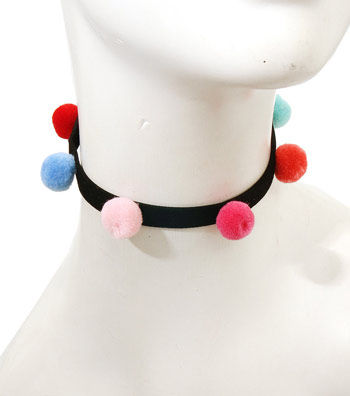 Multicolored Pom Pom Choker Set