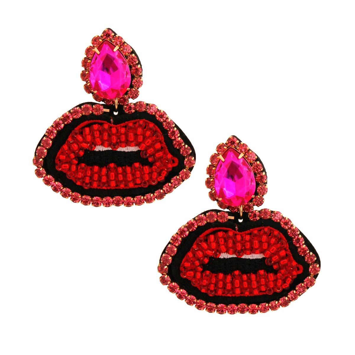 Pink Teardrop Lips Earrings