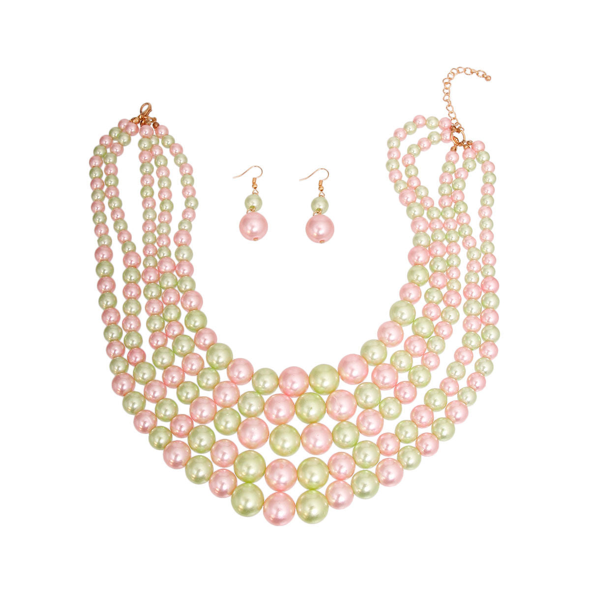 AKA Pink and Green Pearl 5 Strand Set