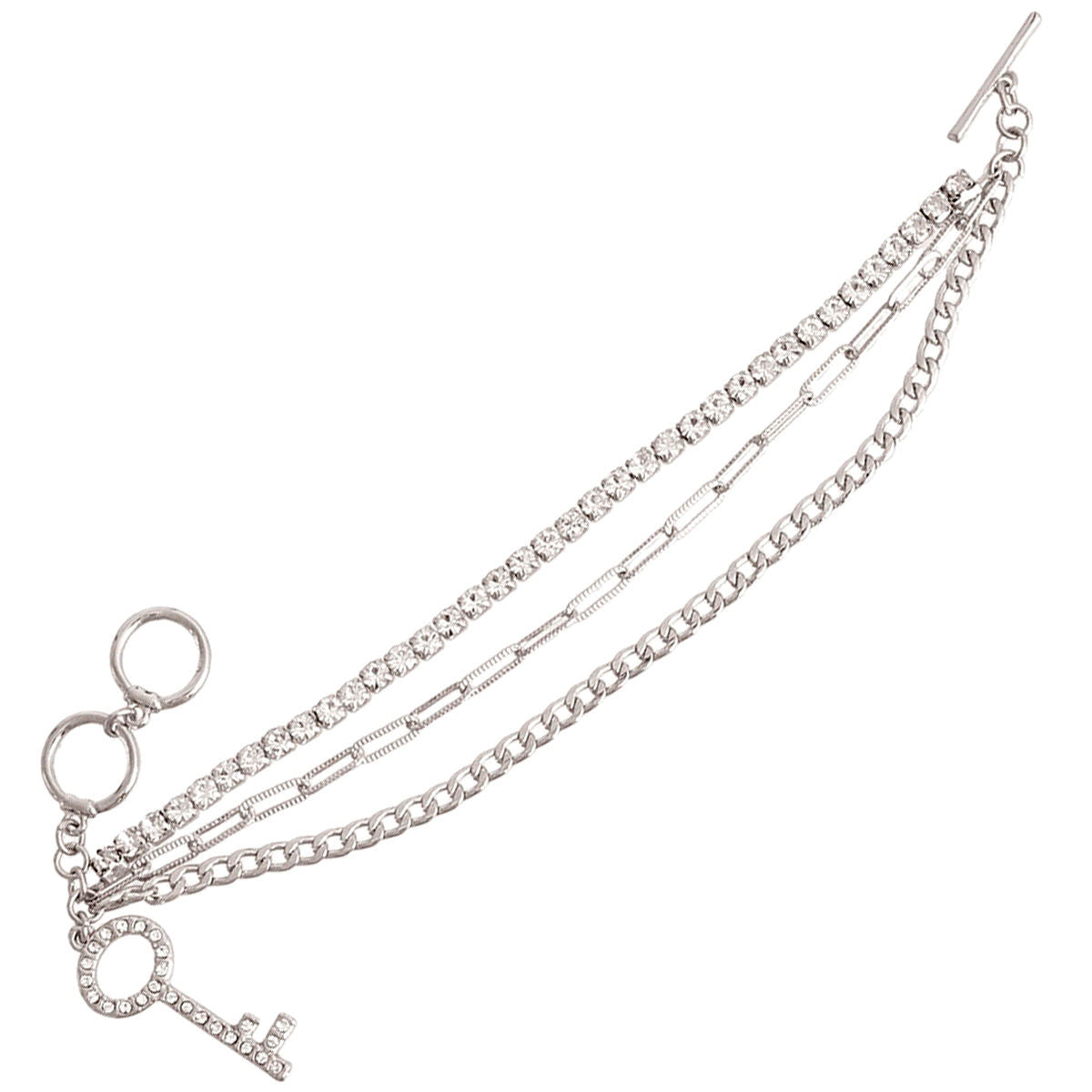 Silver Layered Chain Key Bracelet