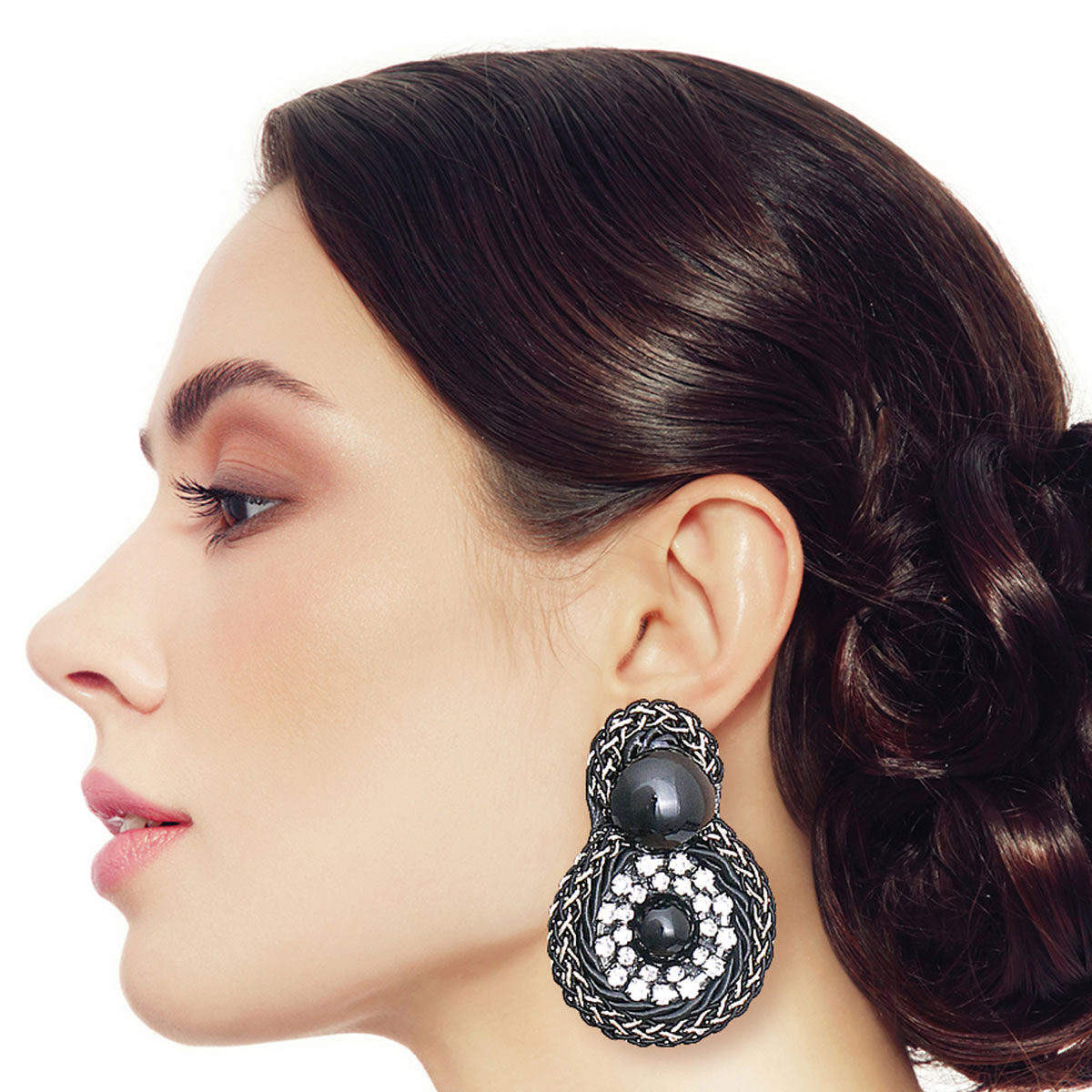 Black Braided Round Stud Earrings