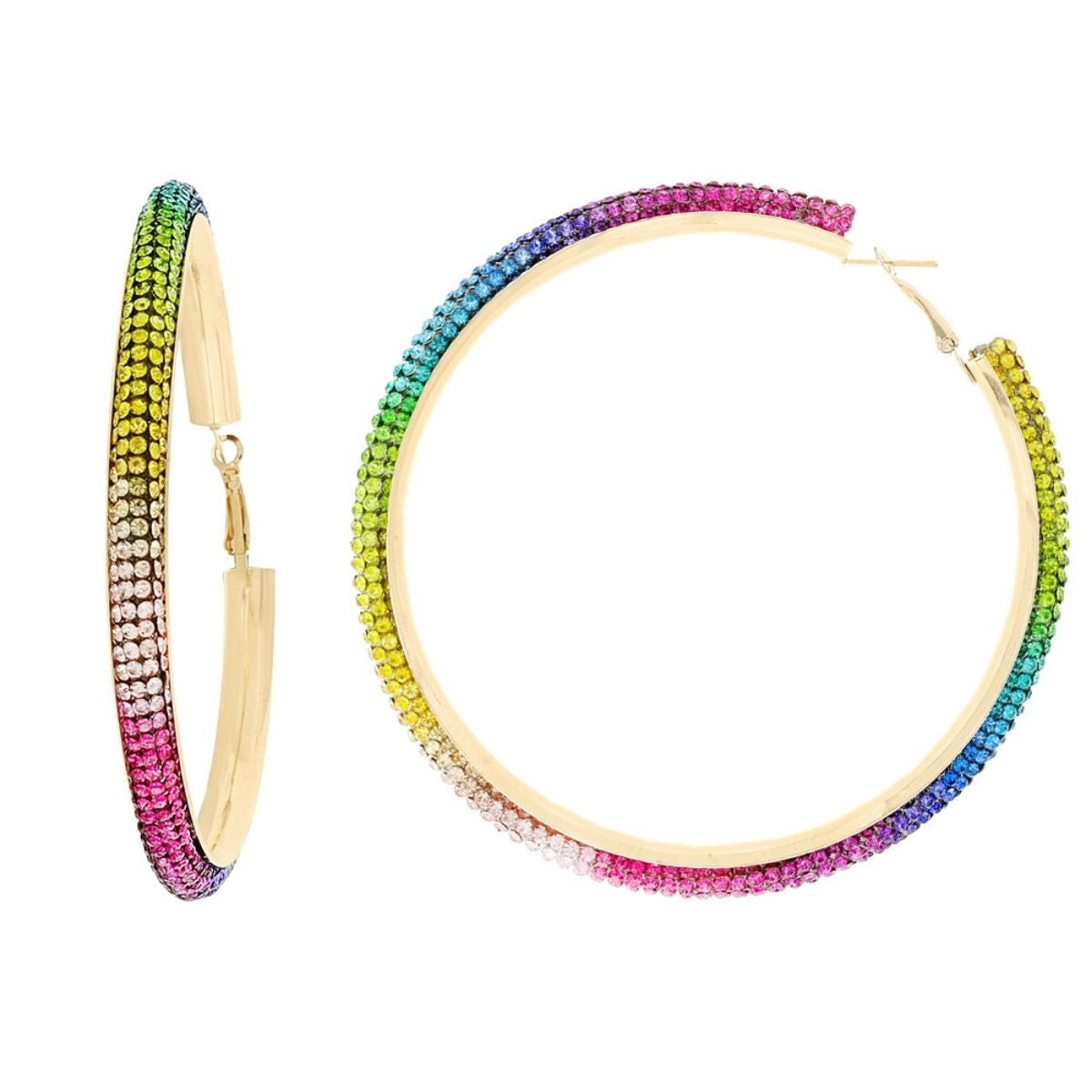 Rainbow Rhinestone Hoops