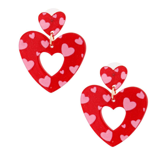 Red Pink Glitter Heart Earrings