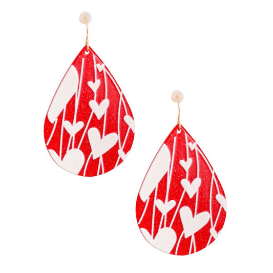 Red Teardrop Heart Earrings