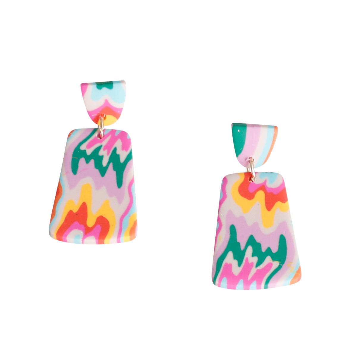 Rainbow Marbled Clay Trapezoid Earrings