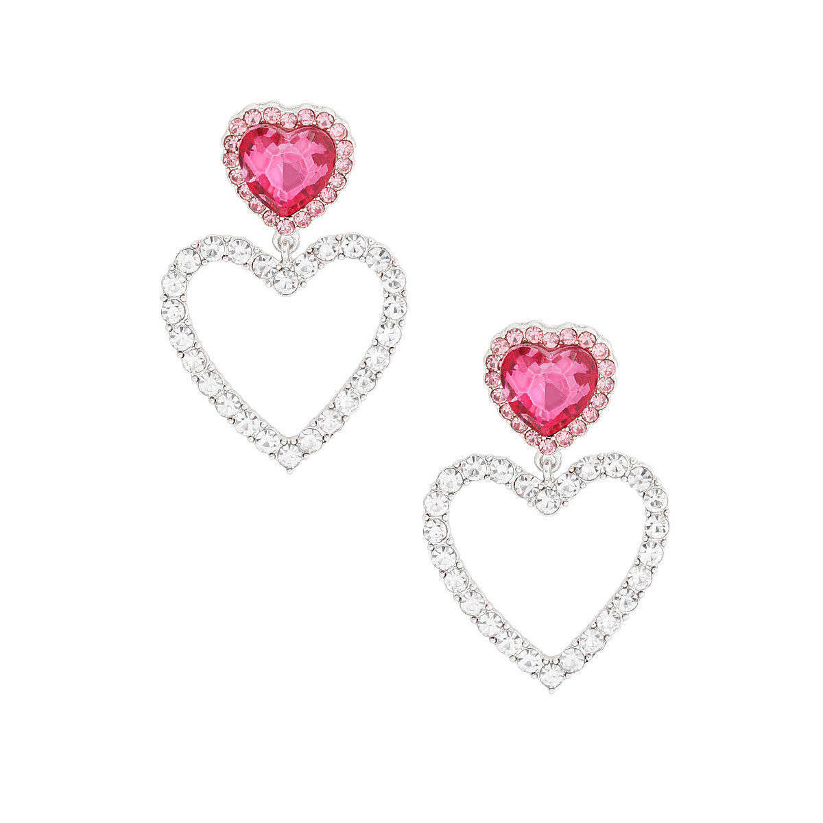 Silver Pink Cutout Heart Earrings