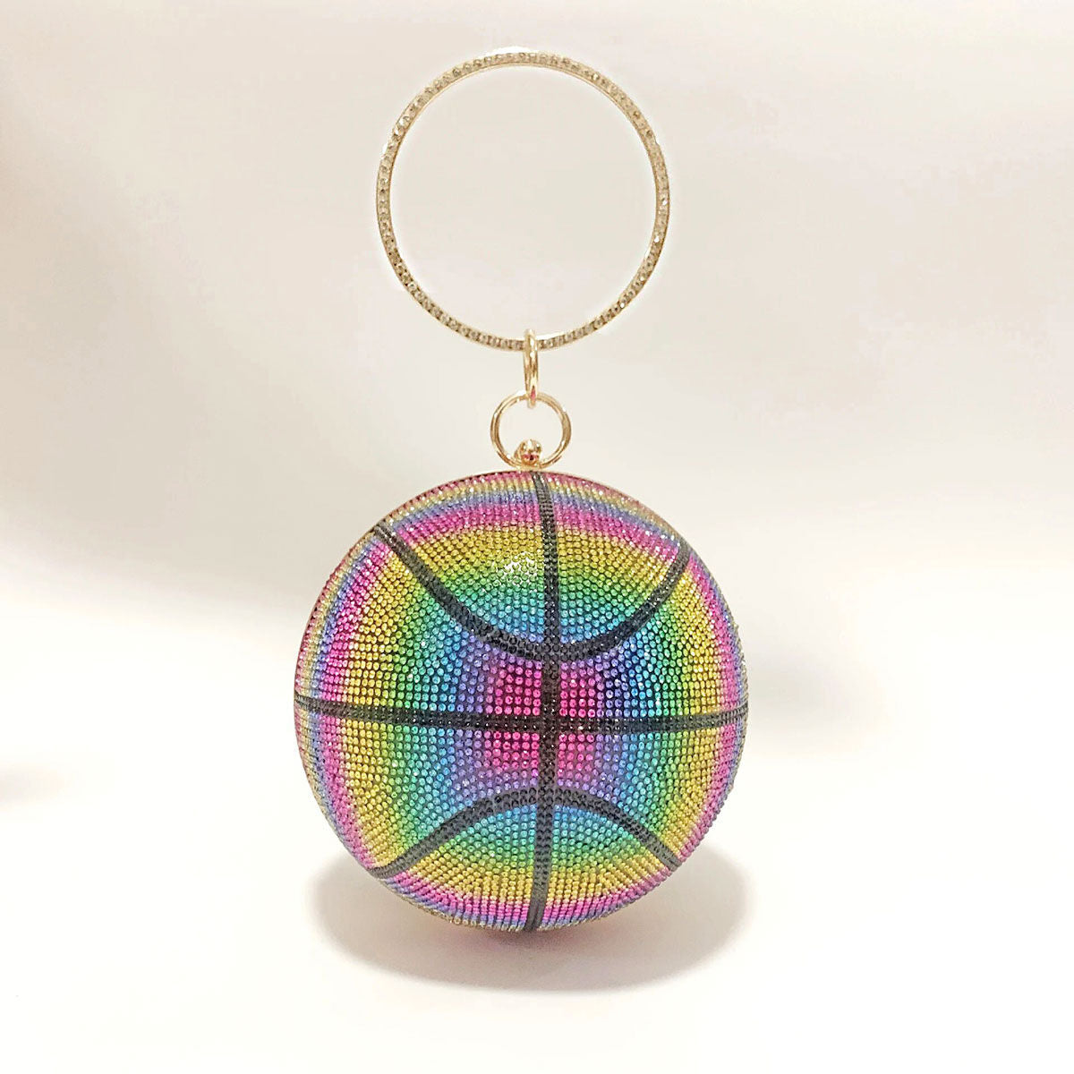 Rainbow Rhinestone Basketball Clutch | 5.5 Inches